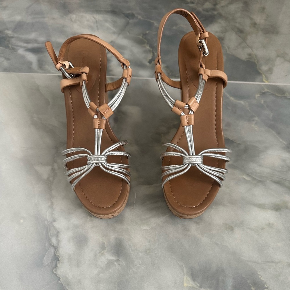 Coach silver/tan wedges, like new!